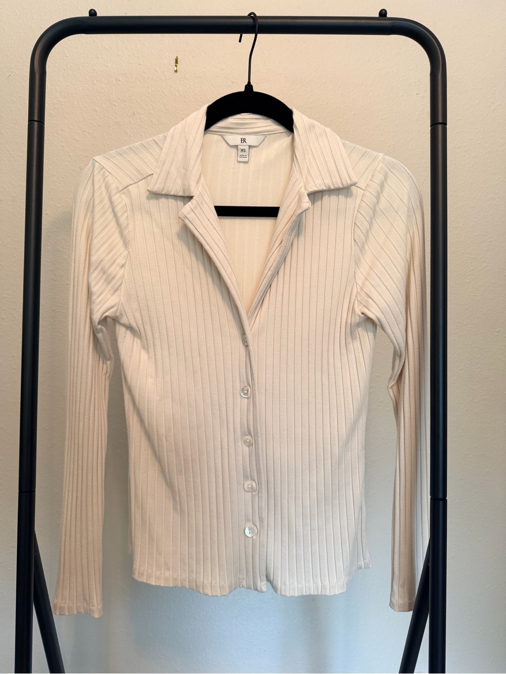 Banana Republic Cream Ribbed Button-Front Collared Top Size XS